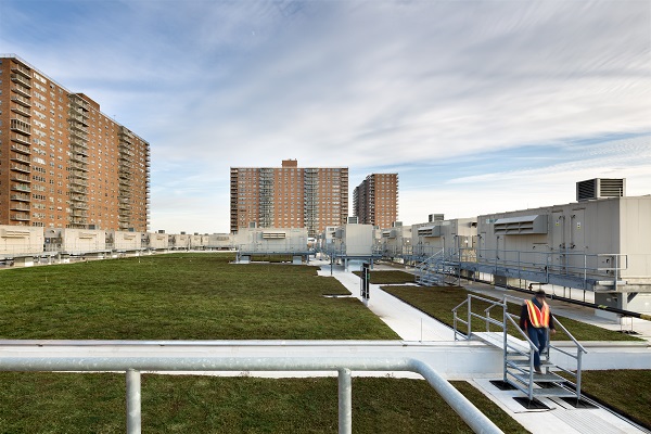 APTIM provided Construction Management Services for Mother Clara Hale Bus Depot, which is the Metropolitan Transportation Authority New York City Transit’s first LEED™ certified bus depot. A collection system on the roof sends rainwater into a storage tank for use in depot operations. The most cost effective and energy efficient HRUs on the roof use a heat exchanger when it is cold outside. A green roof uses plants to cool the building in summer, absorb CO2 from the air and reduces storm runoff. The green roof encompasses 50% of the available roof surface. The remaining 50% feature a white roof. This high efficiency feature prevents heat gain in warmer weather but will not reflect light onto neighborhood buildings or cause glare.
