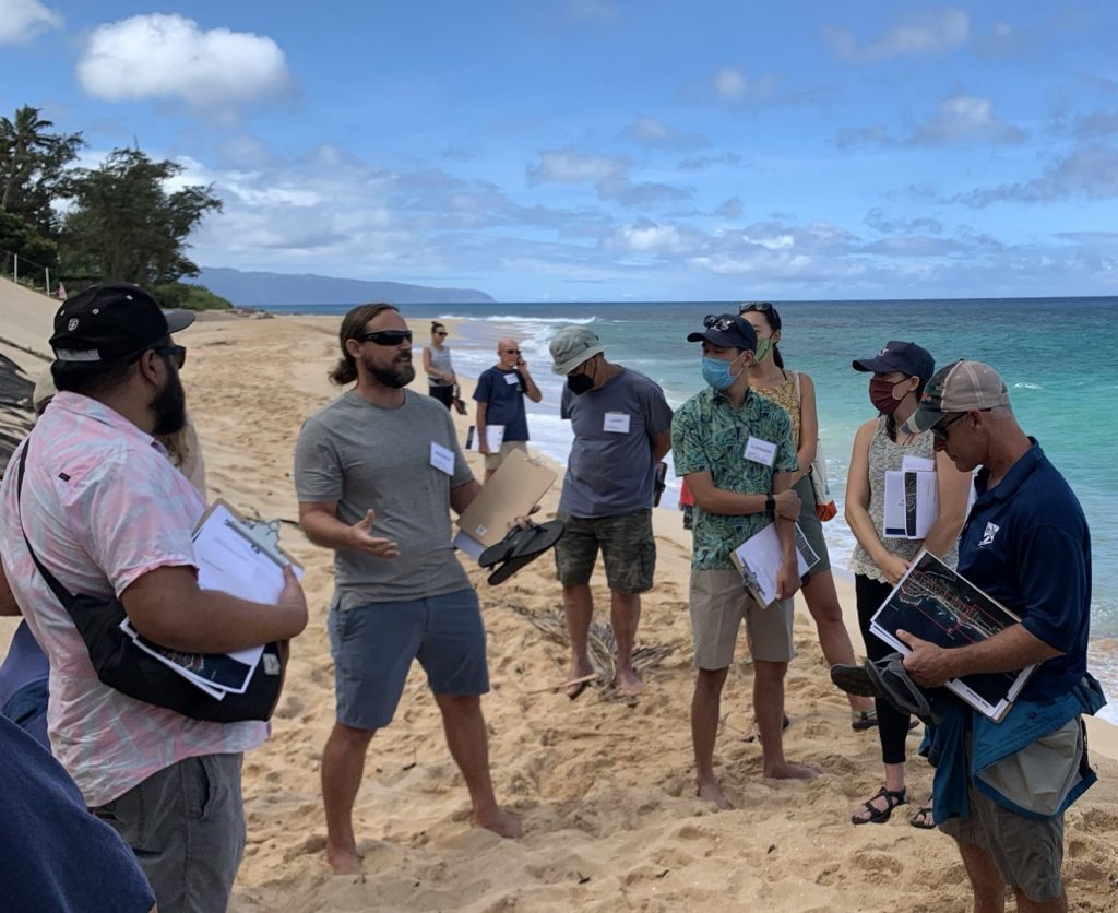 APTIM's Andrew Wycklendt, coastal engineer and program manager, speaking during the North Shore Coastal Resilience Workshop.